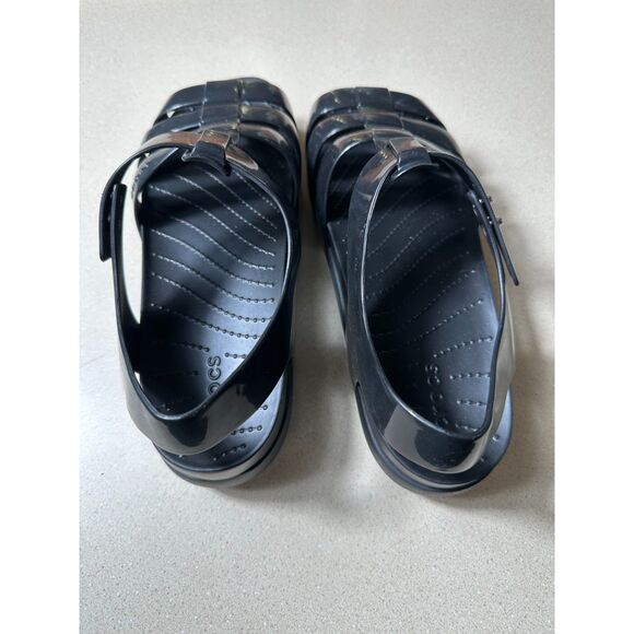 Crocs Splash Glossy Fisherman's Sandals Jellies NWOB Size 8 Black Discontinued - Picture 6 of 7